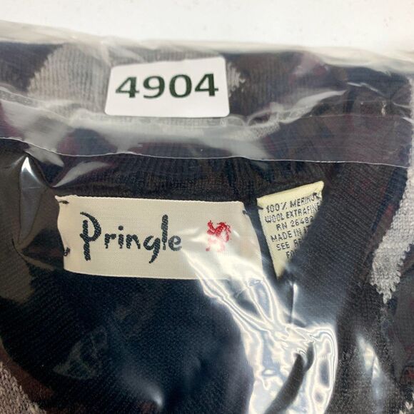 Pringle of Scotland Argyle Sweater Mens Extra Large Black Merino Wool Casual - Picture 12 of 12